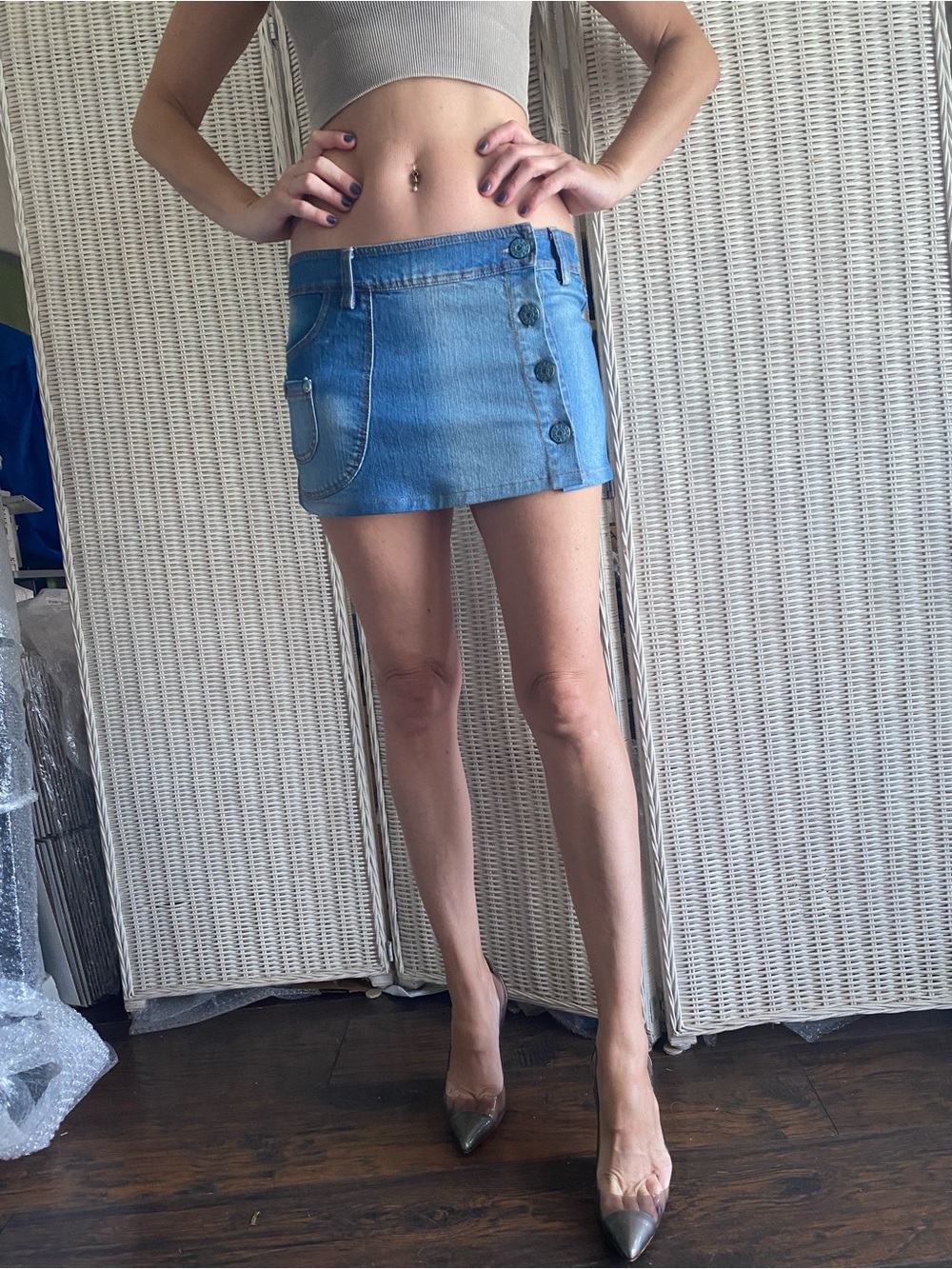 NWT Denny Rose Carpi Italia Denim Mini Skirt Crown Logo Graphic - S